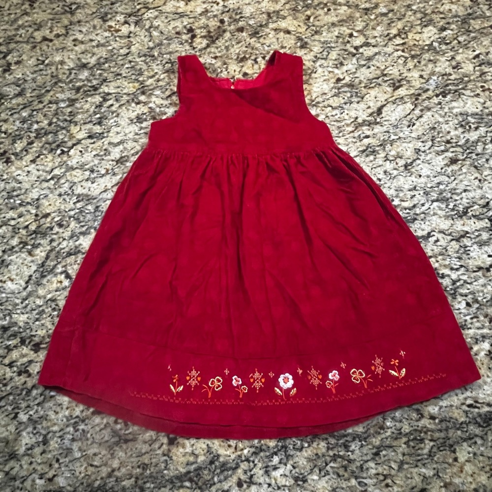 BT Kids Girls Red Corduroy Floral Embroidered Sleeveless Jumper Dress‎ Size 5